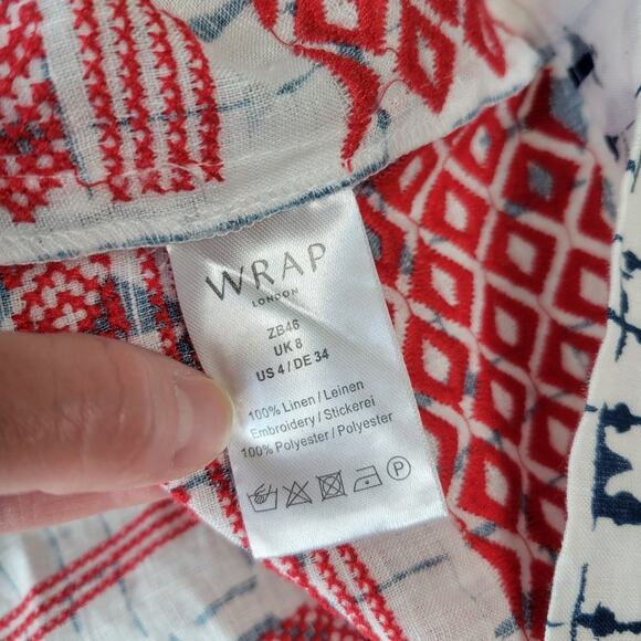 Wrap London Square Neck Linen Midi Embroidered Sundress Size 4 - Picture 7 of 8